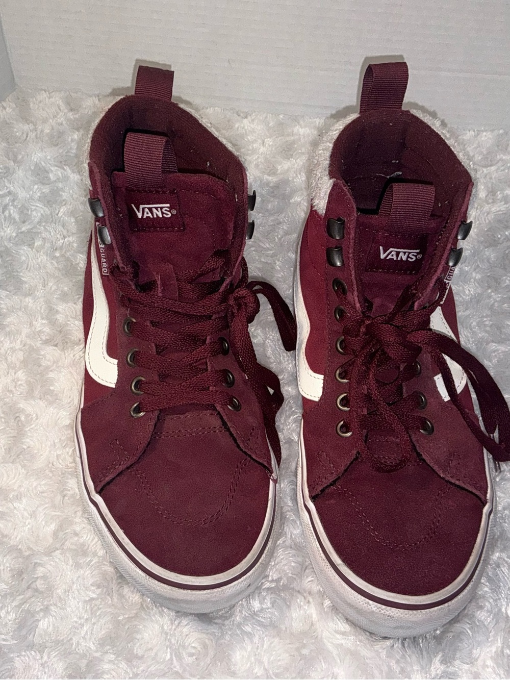 Vans Burgundy High-Top Sneakers with White Side Stripe